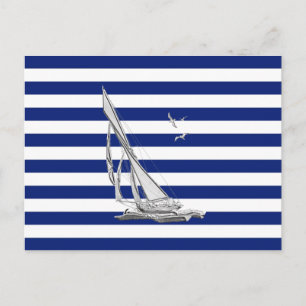 Chrome Sailing on Nautical Stripes Postcard