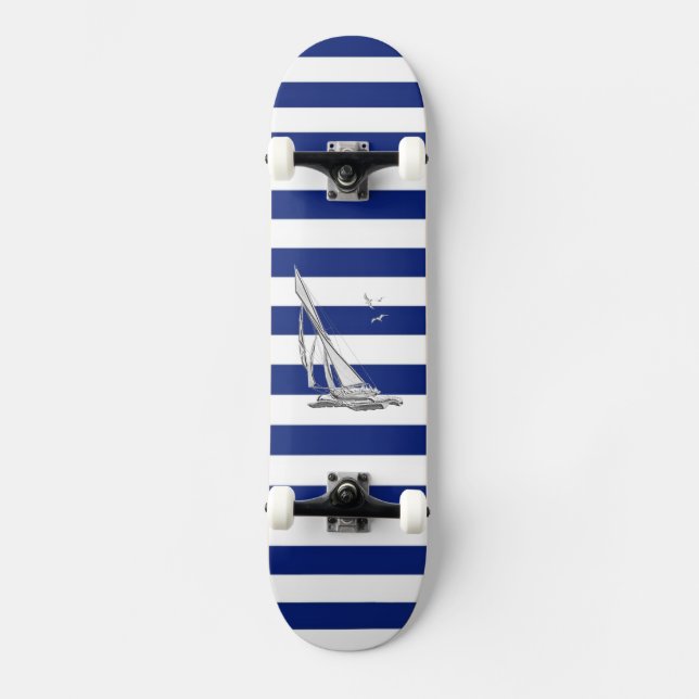 Chrome Sailing on Nautical Stripes Skateboard (Front)