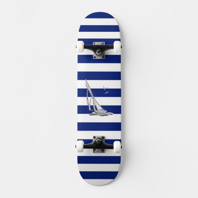 Chrome Sailing on Nautical Stripes Skateboard (Front)