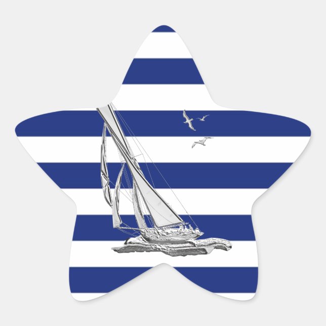 Chrome Sailing on Nautical Stripes Star Sticker (Front)
