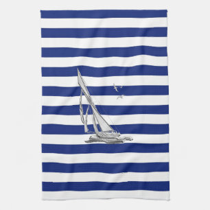 Chrome Sailing on Nautical Stripes Tea Towel