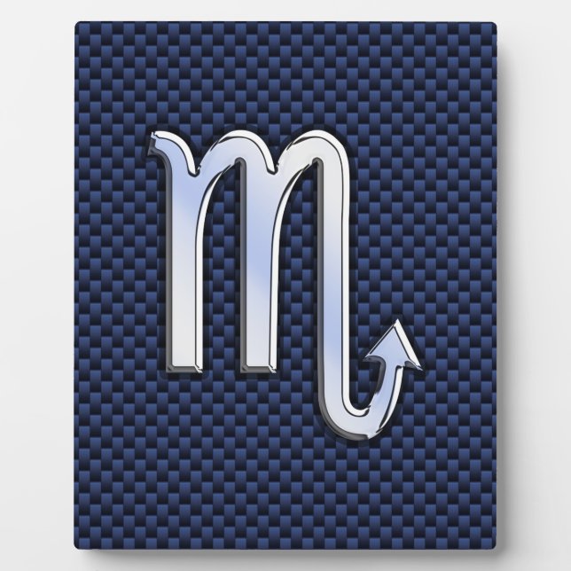 Chrome Scorpio Zodiac Sign on Blue Carbon Fibre Plaque (Front)