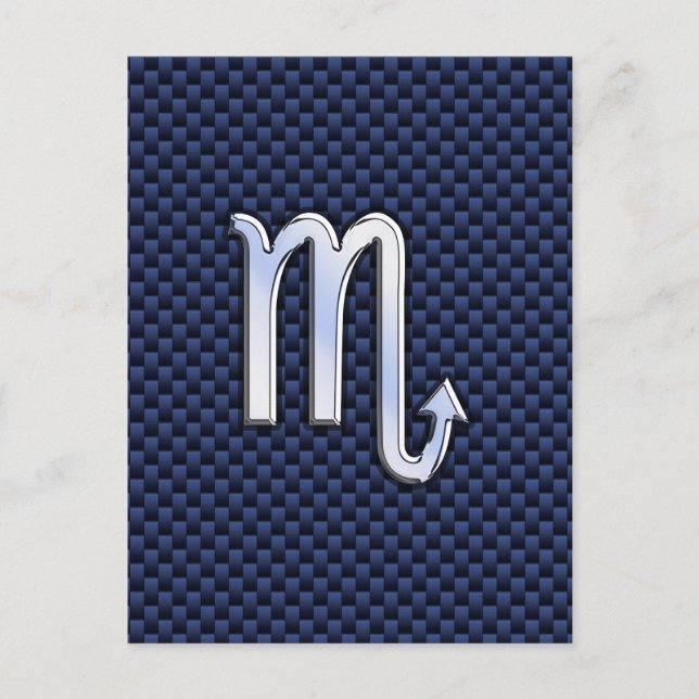 Chrome Scorpio Zodiac Sign on Blue Carbon Fibre Postcard (Front)