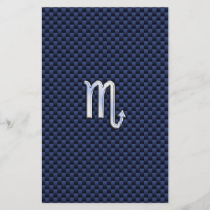 Chrome Scorpio Zodiac Sign on Blue Carbon Fibre Stationery