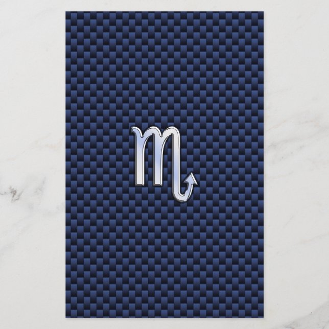 Chrome Scorpio Zodiac Sign on Blue Carbon Fibre Stationery (Front)