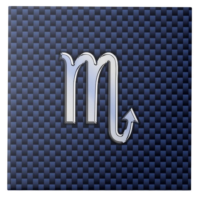 Chrome Scorpio Zodiac Sign on Blue Carbon Fibre Tile (Front)