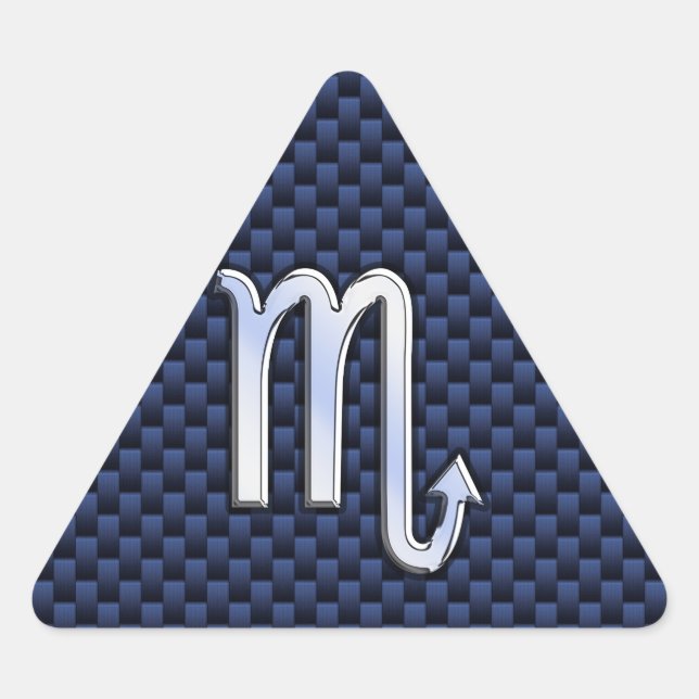 Chrome Scorpio Zodiac Sign on Blue Carbon Fibre Triangle Sticker (Front)