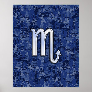 Chrome Scorpio Zodiac Sign on Navy Blue Camo