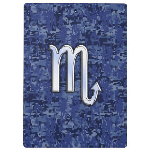 Chrome Scorpio Zodiac Sign on Navy Blue Camo Clipboard