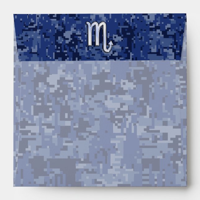 Chrome Scorpio Zodiac Sign on Navy Blue Camo Envelope (Back (Top Flap))