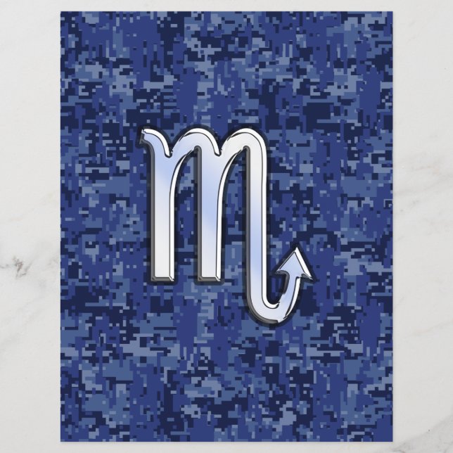 Chrome Scorpio Zodiac Sign on Navy Blue Camo Flyer (Front)