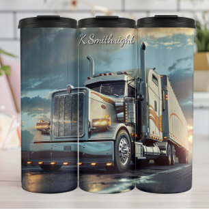 Chrome Semi Truck Sunset Haul Thermal Tumbler