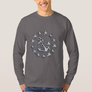 Chrome Silver Like Nautical Yacht Flag Stars Print T-Shirt