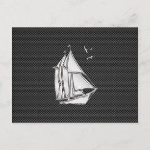 Chrome Silver Like Sailboat on Carbon Fibre Postcard