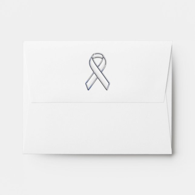 Chrome Silver Print Belted White Ribbon Awareness Envelopes (Back (Top Flap))