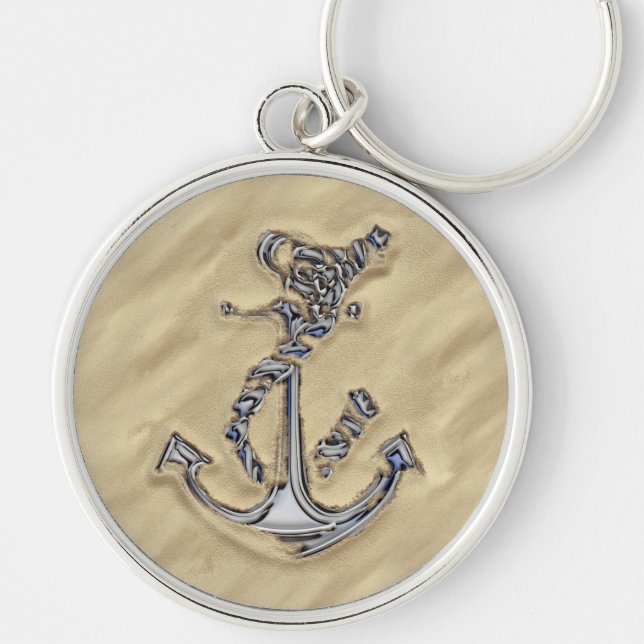 Chrome Silver Rope Anchor in the Sand Key Ring (Front)