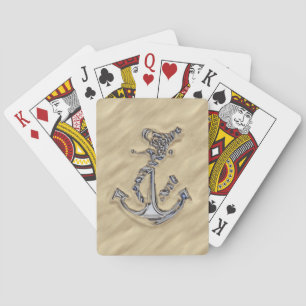 Chrome Silver Rope Anchor in the Sand Playing Cards