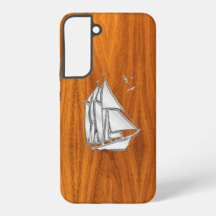 Chrome Silver Sailing on Teak Veneer Decor Samsung Galaxy Case