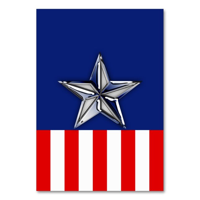 Chrome Silver Star on Festive Patriotic Colours Table Number (Front)