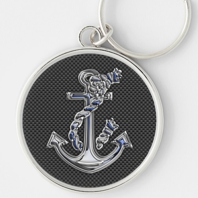 Chrome Silver Style Rope Anchor on Carbon Fibre Key Ring (Front)