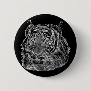 chrome silver tiger face animal nature jungle art 6 cm round badge