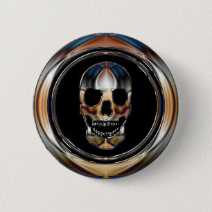 CHROME SKULL 6 CM ROUND BADGE