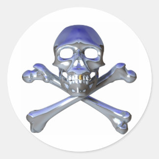 Chrome skull and crossbones classic round sticker