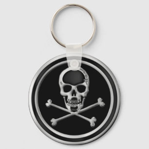 CHROME SKULL AND CROSSBONES KEY RING