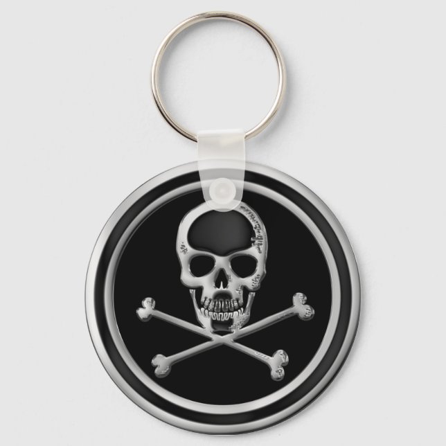 CHROME SKULL AND CROSSBONES KEY RING (Front)