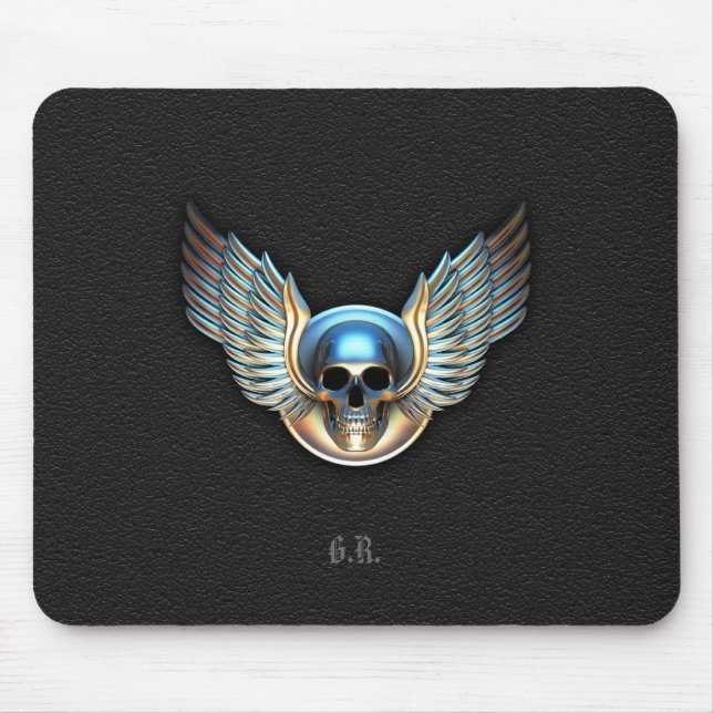 Chrome skull and Wings Mouse Pad (Front)