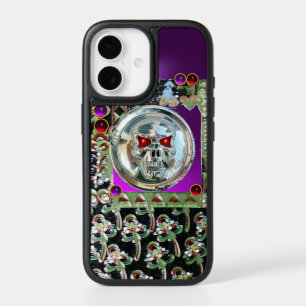 CHROME SKULL BLACK GREEN PURPLE GEMSTONES 