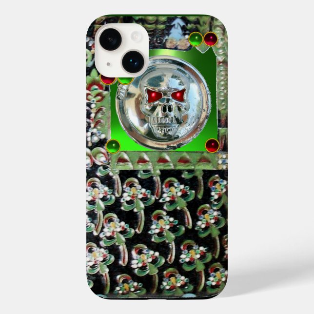 CHROME SKULL , BLACK GREEN RED EMERALD GEM STONES Case-Mate iPhone CASE (Back)
