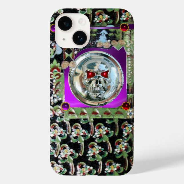 CHROME SKULL BLACK GREEN RED PURPLE GEM STONES Case-Mate iPhone CASE (Back)