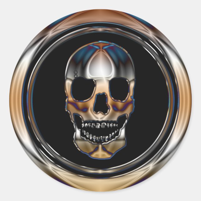 CHROME SKULL CLASSIC ROUND STICKER (Front)