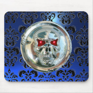 CHROME SKULL ,Damask, Blue Sapphire Mouse Mat