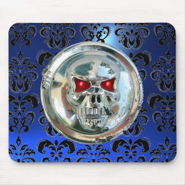 CHROME SKULL ,Damask, Blue Sapphire Mouse Mat (Front)