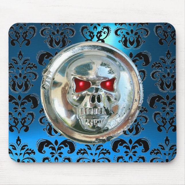 CHROME SKULL ,Damask, Blue Sapphire Mouse Mat (Front)