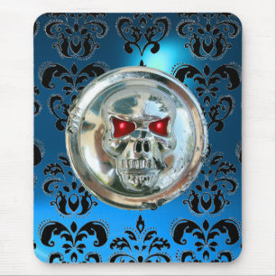CHROME SKULL ,Damask, Blue Sapphire Mouse Mat