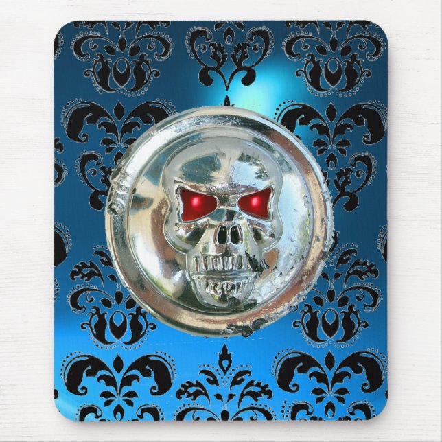CHROME SKULL ,Damask, Blue Sapphire Mouse Mat (Front)