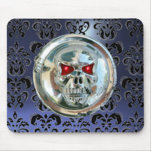 CHROME SKULL ,Damask, Blue Topaz Mouse Mat