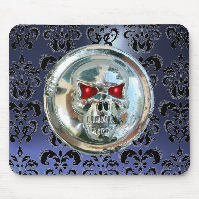 CHROME SKULL ,Damask, Blue Topaz Mouse Mat (Front)
