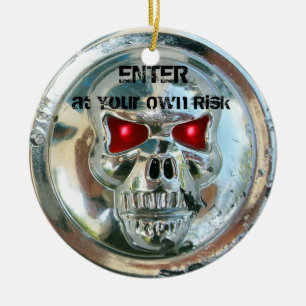 CHROME SKULL DAMASK DOOR HANGER CERAMIC TREE DECORATION