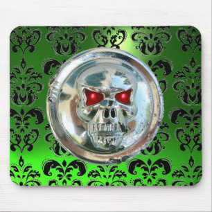 CHROME SKULL ,Damask, Green Emerald Mouse Mat