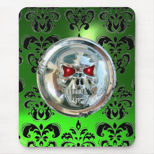 CHROME SKULL ,Damask, Green Emerald Mouse Mat (Front)