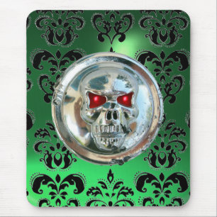CHROME SKULL ,Damask, Green Jade Mouse Mat