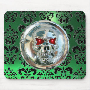 CHROME SKULL ,Damask, Green Jade Mouse Mat
