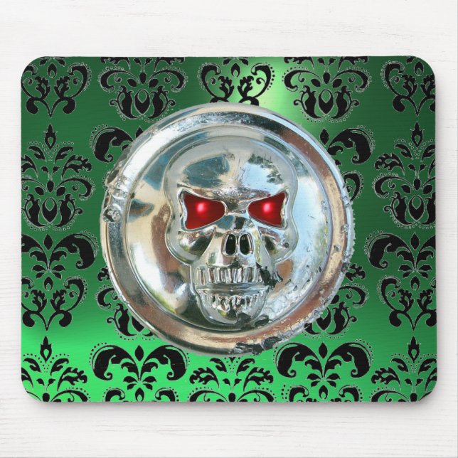 CHROME SKULL ,Damask, Green Jade Mouse Mat (Front)