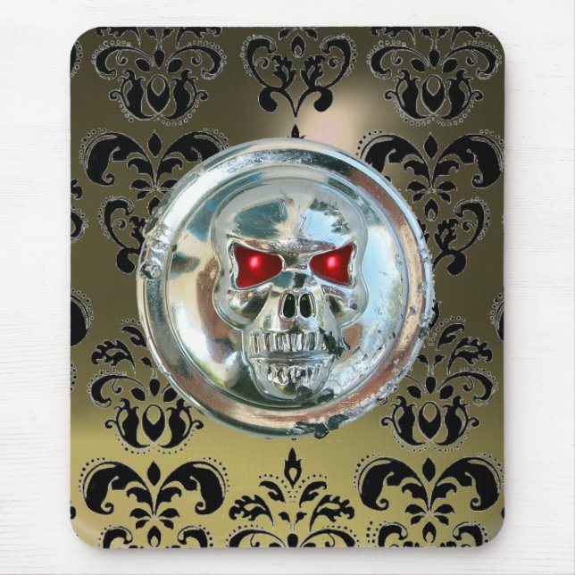 CHROME SKULL ,Damask, Grey  Agate Mouse Mat (Front)