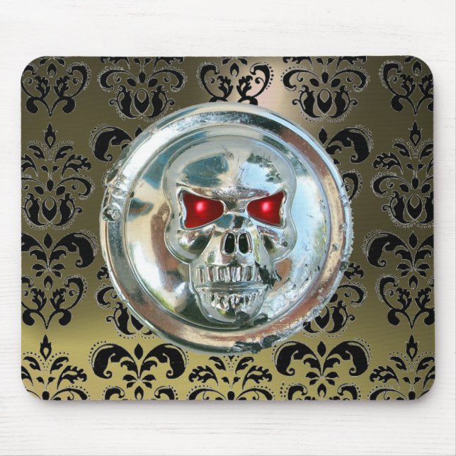 CHROME SKULL ,Damask, Grey  Agate Mouse Mat (Front)