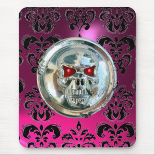 CHROME SKULL ,Damask Pink, Purple Amethyst Mouse Mat
